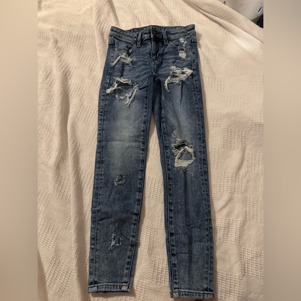 American Eagle Outfitters Women's Distressed Blue Jeggings size 000